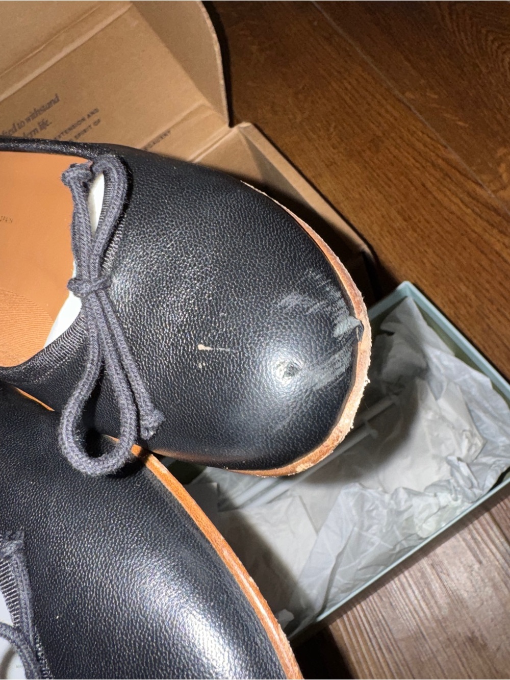 Margaux Black Leather Ballet Flats with Bow - Picture 4 of 8